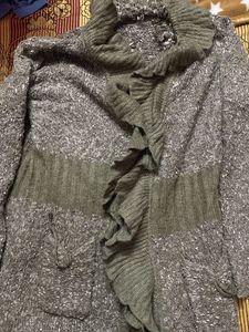Elegant Grey Ruffle Cardigan