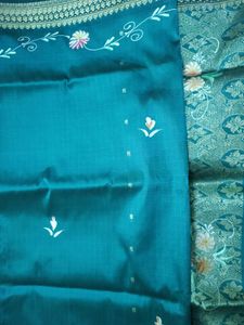 Elegant Teal Floral Saree