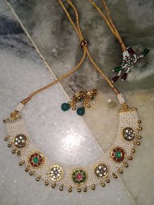 Elegant Pearl &amp; Gemstone Necklace Set