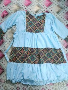 Elegant Light BlueBoho-Chic Long Dress with Ethnic