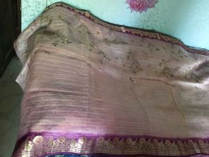 Used CreamColor With PurpleBorder TussarSilk Saree