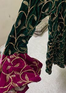 Lehenga Frock With Duppatta Pink &amp;green Colour