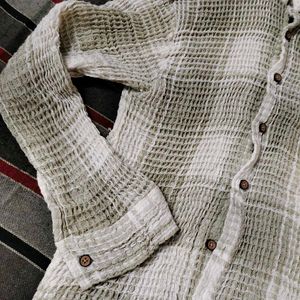 Green Plaid Gauze Button-Down Unisex Shirt