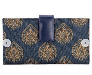 Elegant Navy Blue Brocade Wallet with Multi-Slot