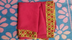 Pink Saree With Golden Border Design