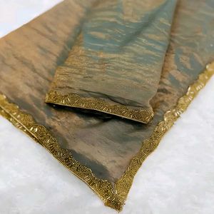 Women's Gold-Rama Chiffon Shimmer Saree