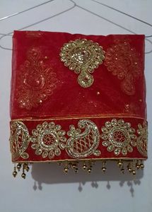 Red Net Dupatta, Fully Embellished