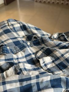 Blue and White Plaid Flannel Shirt