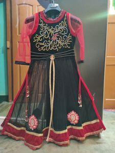 Red&amp;Black Lacha with Skirt And Dupatta