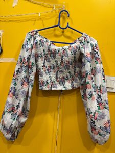 Floral Print Long Sleeve Crop Top