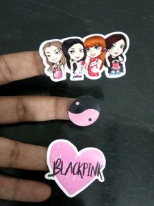 Set Of 11 Black Pink Stickers For Mobile (1 Sheet)
