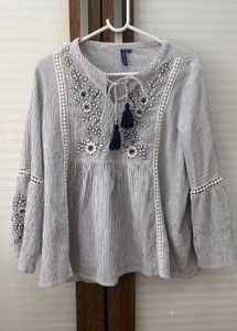 Striped Embroidered Top XL