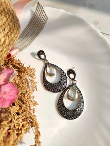 Silver Sparkling Oxidised Oversized Studs