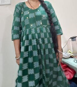 Green Patterned Empire Waist Dress