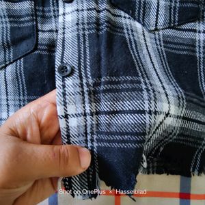 Black &amp; White Plaid Cropped Flannel Shirt