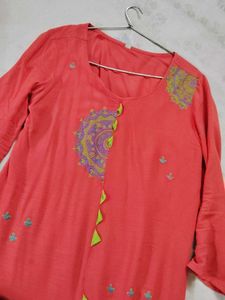 Kurta Orange Colour With Beautiful Kadai