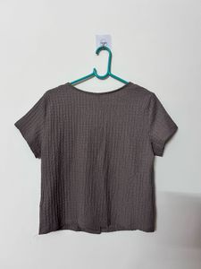 Brown Button-Down Short Sleeve Top