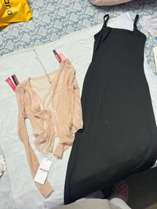 combo black dress and pink mesh top