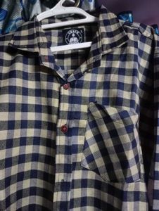Blue &amp; Beige Checkered Flannel Shirt