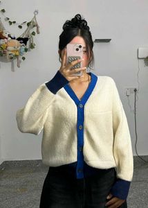 ✨ Cozy Cream & Blue Knit Cardigan