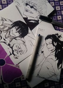 3 Manga Style Stickers+ 1 Anime Character Sketch