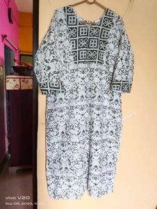 White & Green Printed Kurti