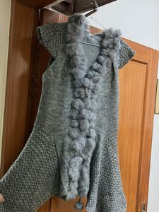 Gray Fur Knit Coat sweater for winter