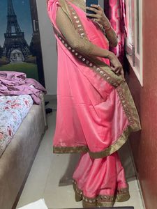 Pure Chiffon Mirror Work Saree,Blouse