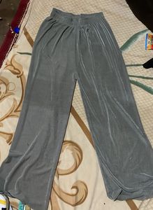 Gray Velvet Shiny Wide Leg Pants
