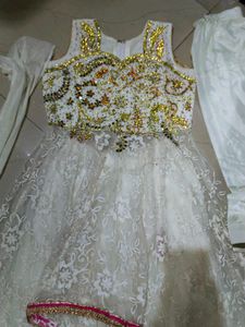 embroidery C cut design long gown with lehenga