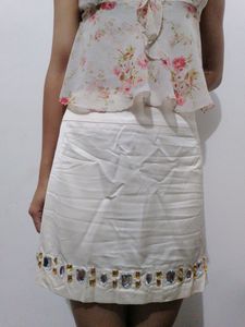 White Embellished Mini Skirt
