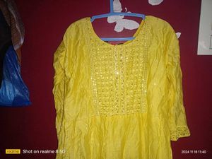 Yellow Embroidered Kurti
