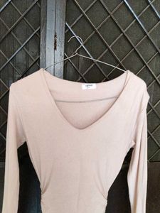 Tan Ruched Long Sleeve Mini Dress