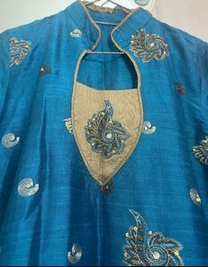 High Collared Embroidered Kurti In Cotton Silk, M