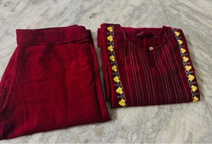 Sangria Maroon Embroidered Kurta Set