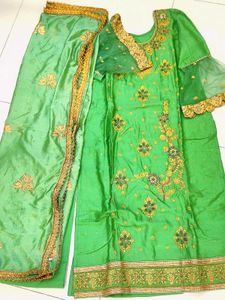 Green & Gold Embroidered Salwar Kameez