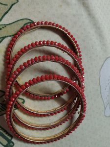 Red Beaded Bangles (Set of 4)