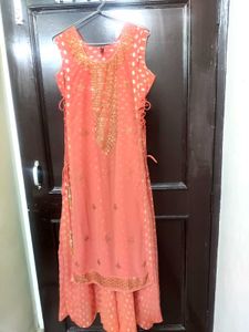 Peach Cut Stone Work Dress One Peace Long ✨