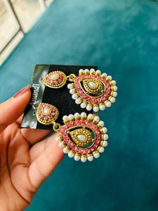 Pink Crystal Pearl Earrings