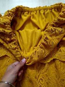 Mustard Off-shoulder Lace Top