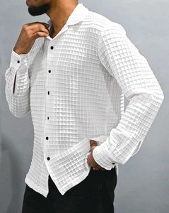 Textured White Button-Down Shirt