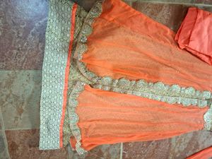 Orange &amp; Gold Embellished Anarkali