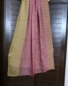 Elegant Yellow &amp; Pink Embroidered Silk Kurta Set