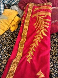 Red &amp; Gold Embroidered Saree