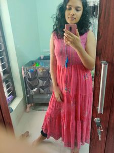 pink kurta with blue detailing