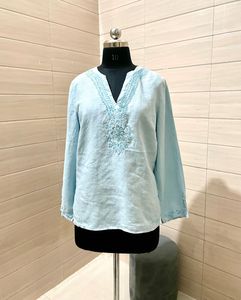 Imported Handwork Embroidered Light Blue Top