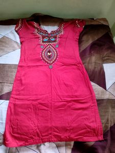 Red Cotton Lakhnavi Kurti