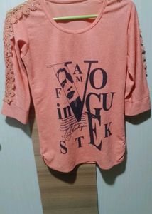 Peach Graphic Print Top