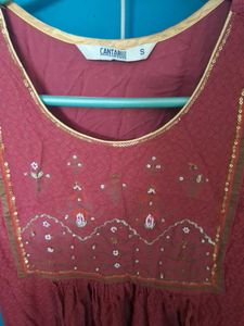 Cantabil Maroon Printed Long Sleeve Kurti