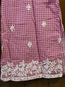 Pink And White Chikankari Patch Work